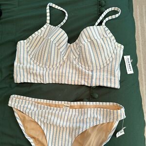 NWT Old Navy S/M Womens’ Seersucker Longline Underwire Swimsuit Two-Piece Bikini